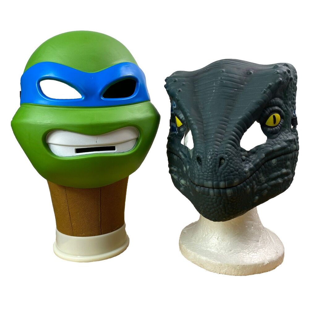 Deluxe Leonardo Ninja Turtle & Jurassic World Blue Raptor Mask Costume Lot 6"